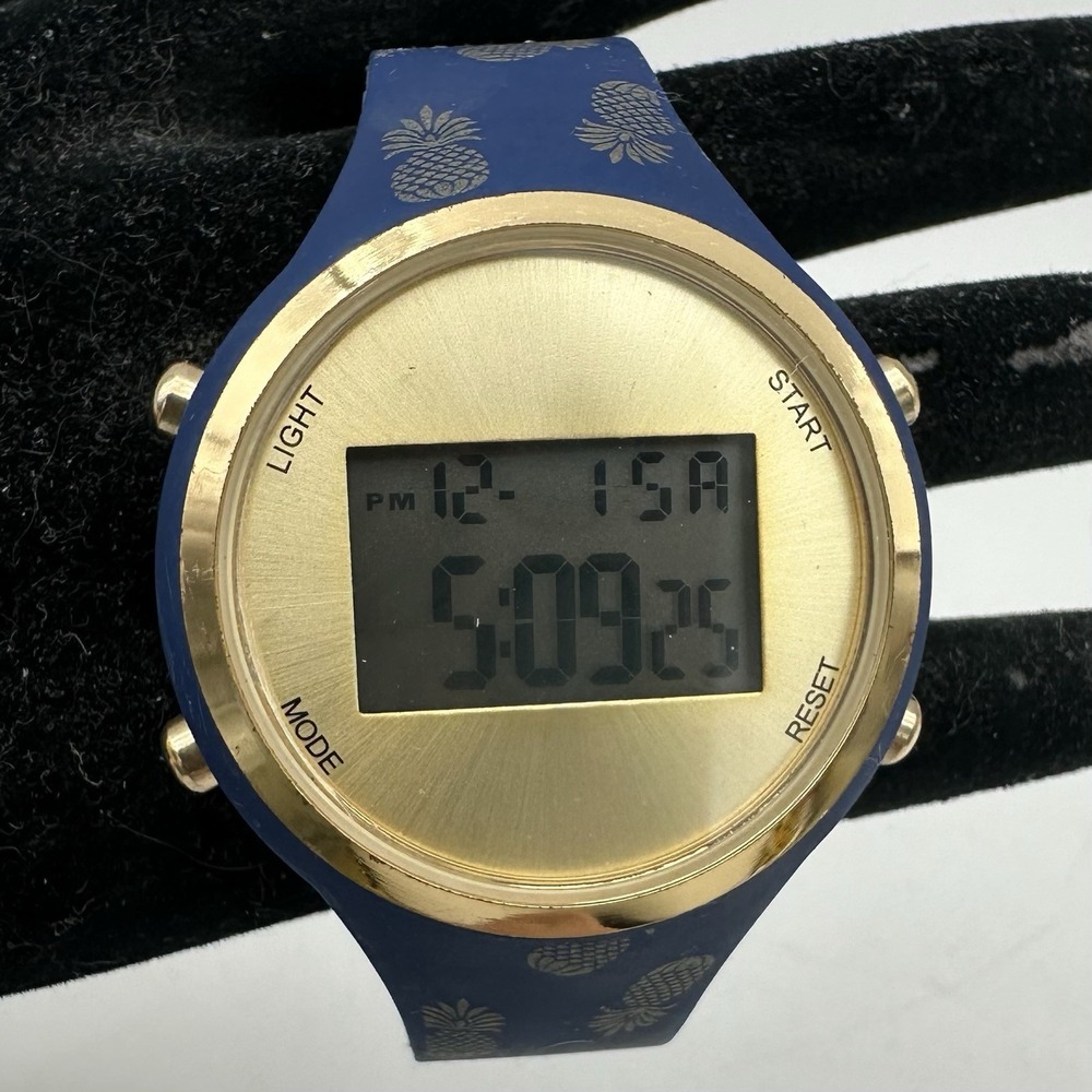 Ladies Digital Display Blue &‎ Gold Pineapple Silicone Watch Working